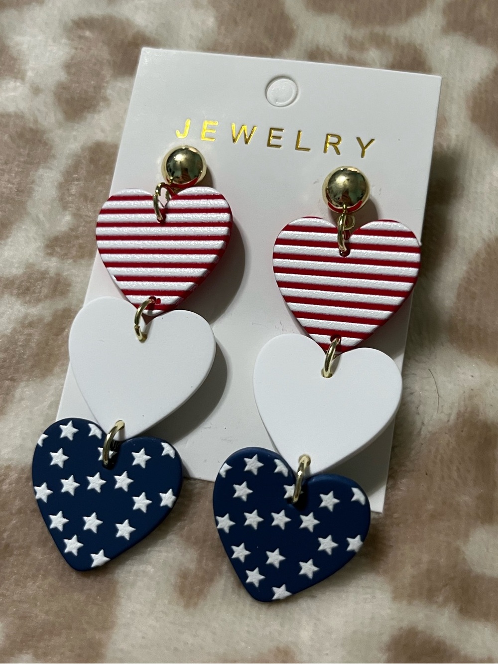 Patriotic Heart Drop Earrings - Red White Blue